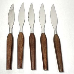 Vintage Fleetwood stainless & wood steak knives mcm set of 5